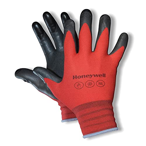 Honeywell Gloves 10 pairs Reusable Touchscreen Nylon Gloves for Smartphones, Tablet Computers and other Touchscreen devices. Foamed PVC Palm Coated , Safety Work Gloves, (Medium)