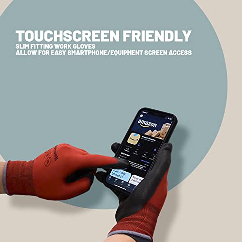 Honeywell Gloves 10 pairs Reusable Touchscreen Nylon Gloves for Smartphones, Tablet Computers and other Touchscreen devices. Foamed PVC Palm Coated , Safety Work Gloves, (Medium)