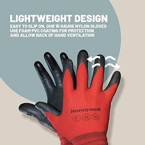 Honeywell Gloves 10 pairs Reusable Touchscreen Nylon Gloves for Smartphones, Tablet Computers and other Touchscreen devices. Foamed PVC Palm Coated , Safety Work Gloves, (Medium)