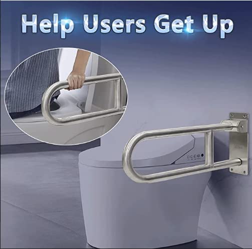 Stainless Handicap Toilet Safety Rails — Freestanding Horizontal Toilet Support Rails — Heavy Duty Bathroom Grab Bars — Safety Hand Rail and Handicap Grab Bars — Toilet Bars for Elderly and Disabled