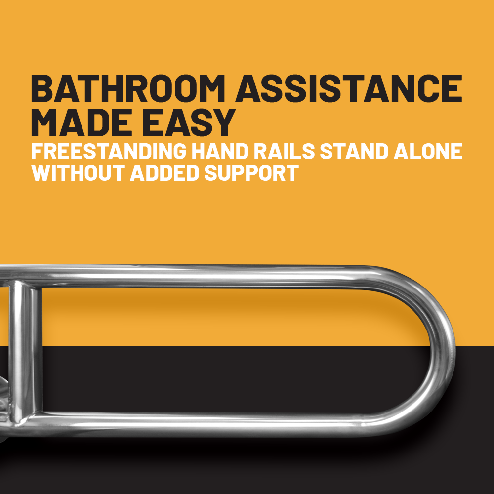 Stainless Handicap Toilet Safety Rails — Freestanding Horizontal Toilet Support Rails — Heavy Duty Bathroom Grab Bars — Safety Hand Rail and Handicap Grab Bars — Toilet Bars for Elderly and Disabled